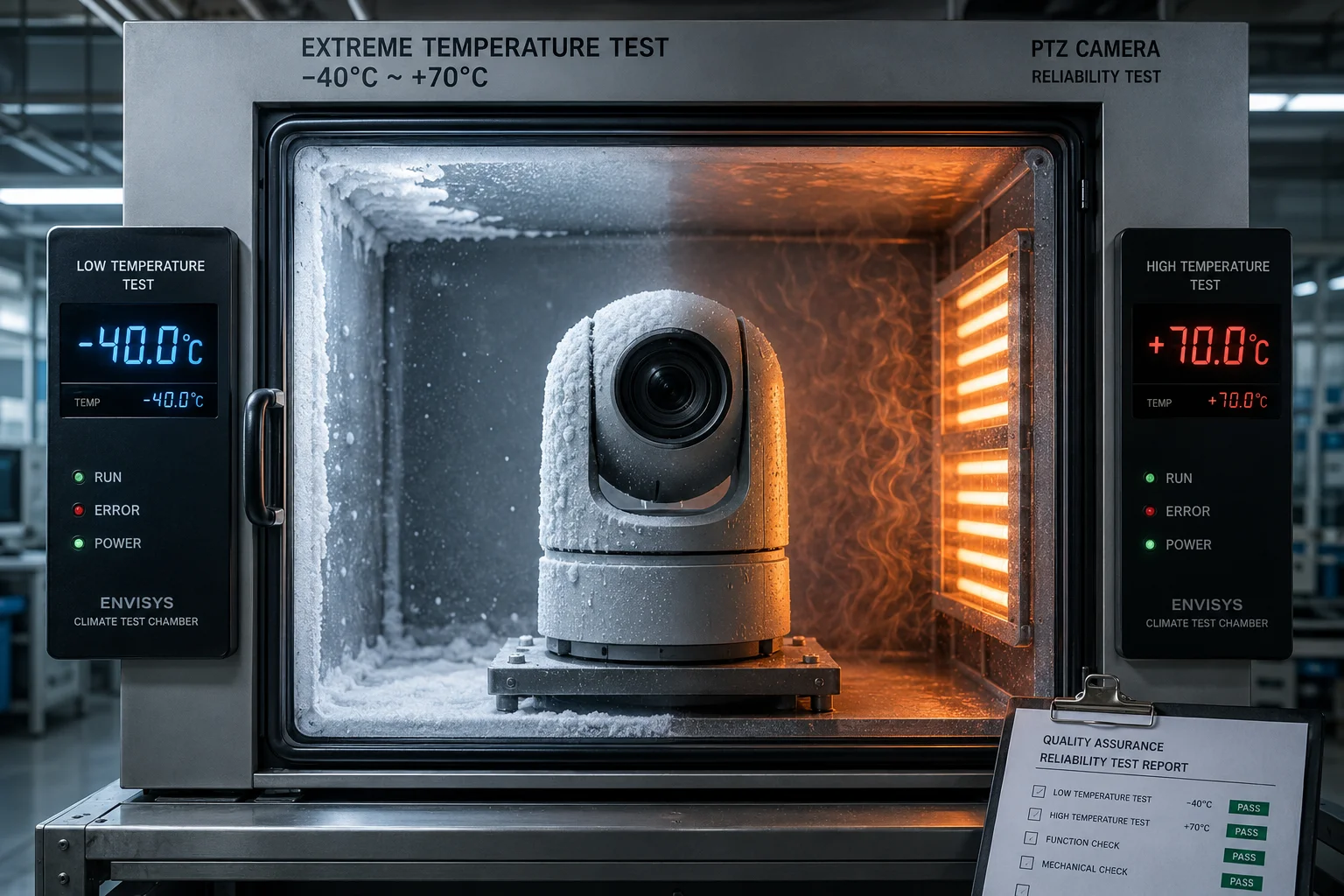 Test de cyclage thermique en usine pour les joints de caméra PTZ