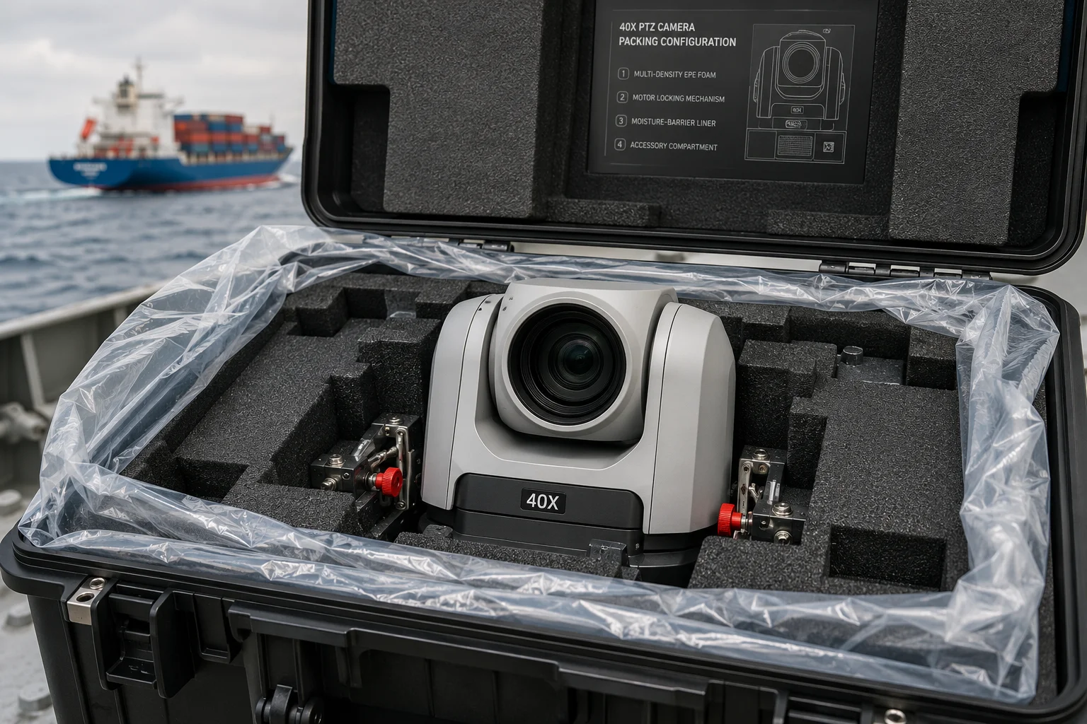 PTZ camera packaging vibration test for ocean transit