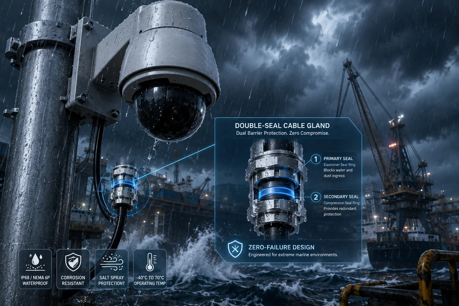 presse-étoupe à double joint protection marine