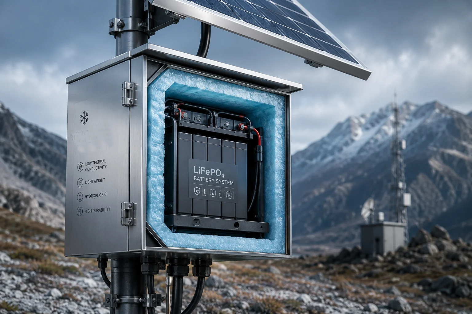 bloc-batterie solaire couche d'isolation aérogel boîte à température contrôlée