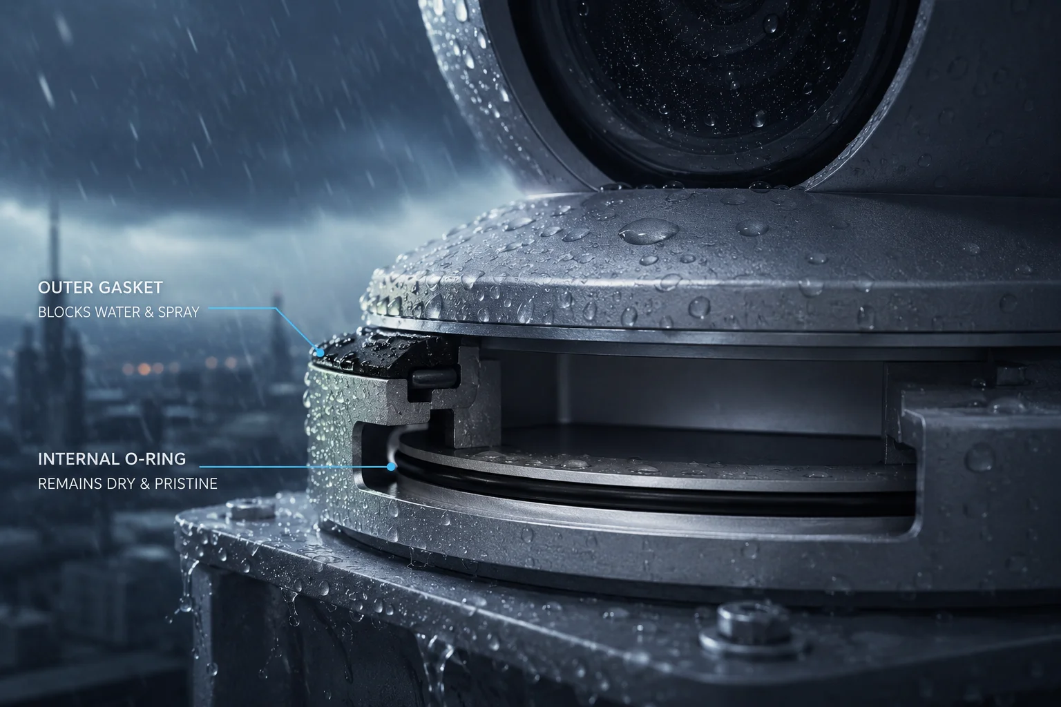 Rainure à double étanchéité barrière redondante protection contre la pluie caméra PTZ